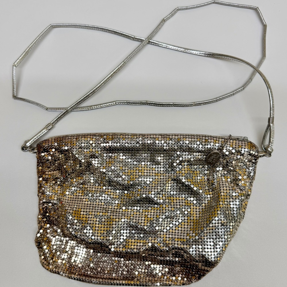 Whiting and Davis Vintage Metal Mesh Crossbody Bag Silver Gold Evening Used